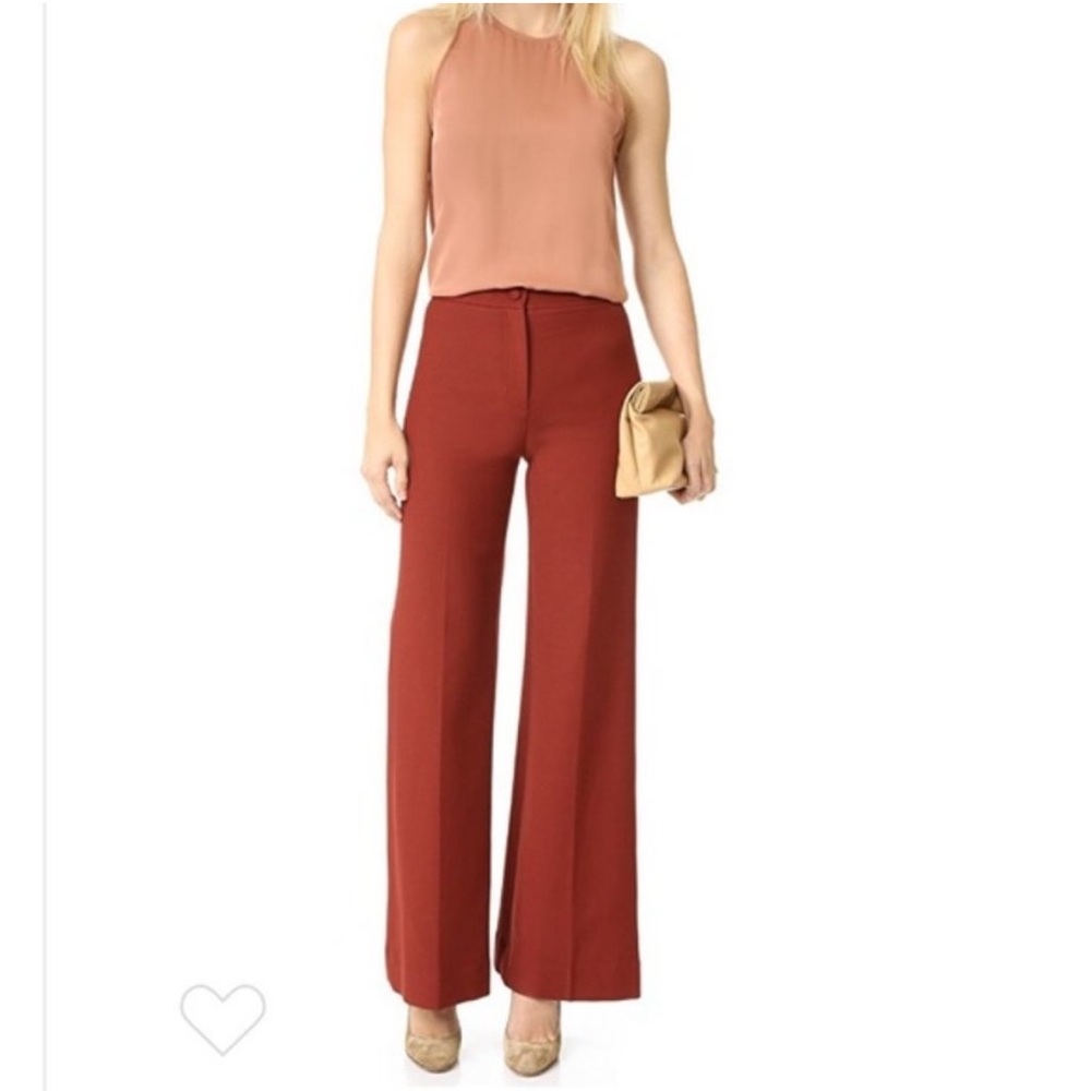 Helmut Lang wide leg trouser pants burgundy orange size 0 high rise‎